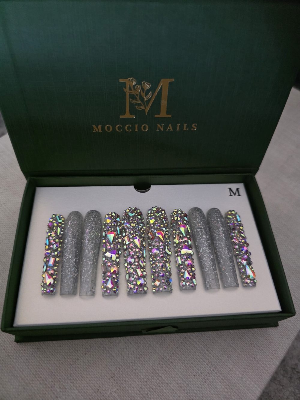 Silver Glitter & Iridescent Crystal Press-On Set